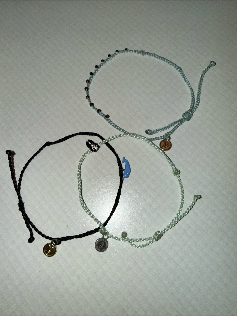 Pura Vida Set of 3 Adjustable String Bracelets - Black, Light Blue, Mint